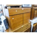 NATHAN, TEAK WALL MOUNTED UNIT OF TWO PANEL DOORS, 2'9" WIDE, ANOTHER WITH LONG SHALLOW DRAWER, 2'9"