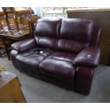 ADRIA ELECTRIC RECLINER TWO SEATER SETTEE, COVERED IN PACIFIC BURGUNDY HIDE (COST £1400 FROM HOUSING