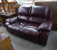 ADRIA ELECTRIC RECLINER TWO SEATER SETTEE, COVERED IN PACIFIC BURGUNDY HIDE (COST £1400 FROM HOUSING