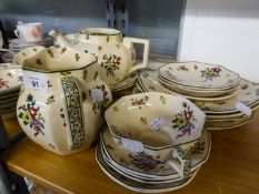 A ROYAL DOULTON 'OLD LEEDS SPRAY' DINNER AND TEA WARES TO INCLUDE; A TEAPOT, LARGE JUG, PLATES,