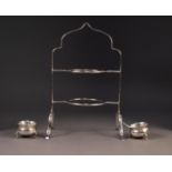 EDWARD VII PAIR OF SILVER OPEN SALTS, each of circular form with cyma border and scroll supports,