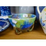 VARIOUS STUDIO POTTERY VASES, ALSO A LOW STYLISH BOWL RAISED ON THREE FEET (CHIP TO RIM), A LARGE