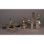 MIXED LOT OF ELECTROPLATE, comprising: PAIR OF KNIFE RESTS, PAIR OF SALT AND PEPPER POTS,