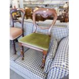 VICTORIAN MAHOGANY BALLOON BACK SINGLE CHAIR, LOOSE SEAT COVERED IN GREEN VELVET