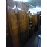 A FRAMED MAHOGANY THREE PIECE BEDROOM SUITE VIZ  SINGLE DOOR LADIES AND GENTS WARDROBES, AND