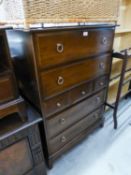 STAG MAHOGANY CHEST OF DRAWERS WITH RING HANDLES AND MATCHING BEDSIDE PEDESTAL AND MATCHING
