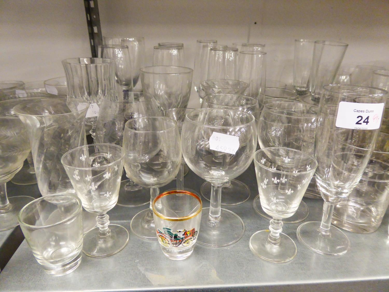 LARGE QUANTITY OF GLASSWARE'S INCLUDING; ETCHED DRINKING GLASSES, DRINKING GLASSES, SUNDAE DISHES, - Image 2 of 3