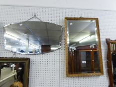 AN OBLONG BEVELLED EDGE WALL MIRROR, IN GILT FRAME AND ANOTHER WALL MIRROR (2)