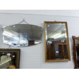 AN OBLONG BEVELLED EDGE WALL MIRROR, IN GILT FRAME AND ANOTHER WALL MIRROR (2)