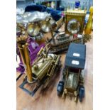 A 'CICERO' BRASS BATTERY OPERATED MANTEL CLOCK, A MODEL OF A STEAM ENGINE 'STEPHENSONS ROCKET', A