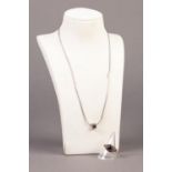 SILVER SNAKE LINK NECKLACE with sliding square small pendant set with four tiny Bohemian garnets and