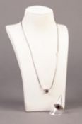 SILVER SNAKE LINK NECKLACE with sliding square small pendant set with four tiny Bohemian garnets and