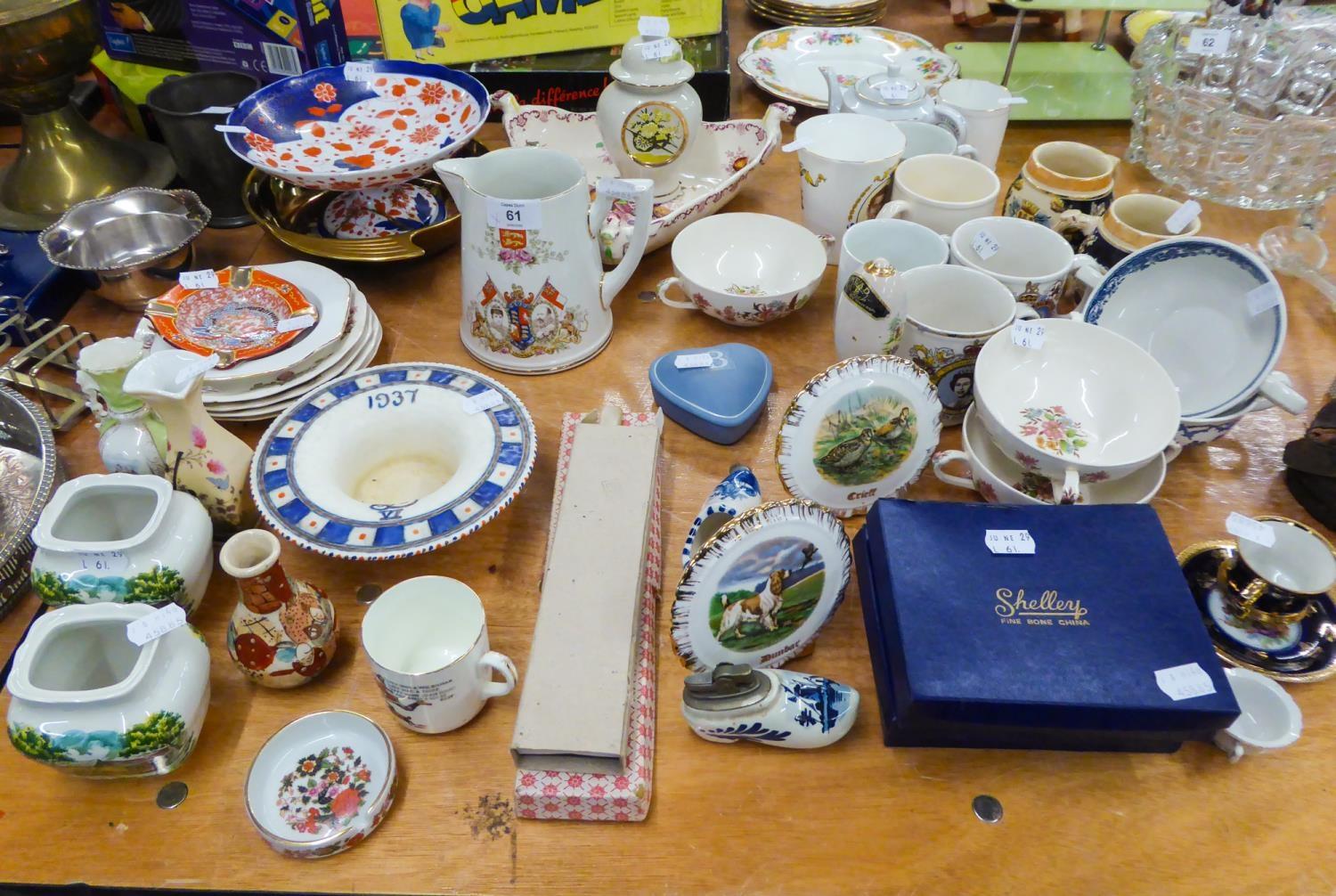 CROWN DUCAL COMMEMORATIVE BOWL, MASON'S TREFOIL DISH, TWO SHELLEY DISHES (BOXED), CARLTON WARE '