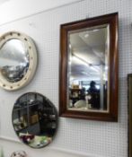 A MAHOGANY RECTANGULAR UPRIGHT BEVELLED EDGE WALL MIRROR, IN MAHOGANY CAVETTO FRAMEWITH GILT SLIP