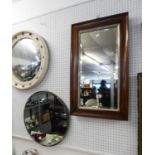 A MAHOGANY RECTANGULAR UPRIGHT BEVELLED EDGE WALL MIRROR, IN MAHOGANY CAVETTO FRAMEWITH GILT SLIP