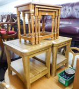 TWO NATHAN, TEAK RECTANGULAR COFFEE TABLES, EACH WITH UNDERPLATFORM AND A NEST OF NATHAN, TEAK