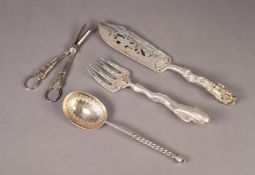 PAIR OF VICTORIAN ELECTROPLATED FISH SERVERS, the blade pierced and engraved with fish and foliate