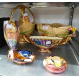 GRIMWADES ART DECO FLORAL MOULDED POTTERY BASKET, small chip, together with a MATCHING BOAT SHAPED