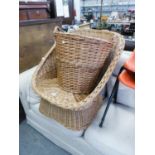 WICKER TUB CHAIR AND LINEN BASKET
