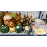 COMICAL BISCUIT BARRELS, A LARGE COMPOSITION SCOTTIE DOG, A DOG DECORATED TELEPHONE ETC...
