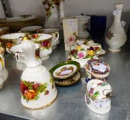 ROYAL ALBERT CHINA 'OLD COUNTRY ROSES' SHOE ORNAMENTS, A POSY RING, BELL, AN 'AYNSLEY' DECORTIVE