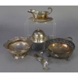 MIXED LOT OF ELECTROPLATE, comprising: BUTTER DISH WITH STAND AND DOMED COVER, retailed by FINNIGANS