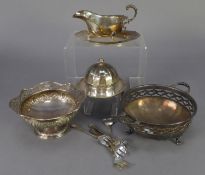MIXED LOT OF ELECTROPLATE, comprising: BUTTER DISH WITH STAND AND DOMED COVER, retailed by FINNIGANS