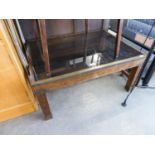 BRONZE FRAMED OBLONG COFFEE TABLE WITH GLASS TOP 30? LONG, 23? WIDE