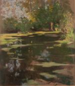 LANCELOT PERCIVAL ROBERTS (1883-1950) PASTEL DRAWING Pond and Trees 11" x 9 1/2" (28 x 24cm)