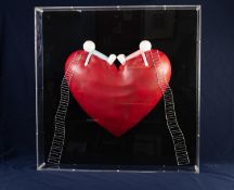 DOUG HYDE (b.1972) WALL MOUNTED MIXED MEDIA SCULPTURE IN CLEAR PERSPEX CASE ?High on Love?, no