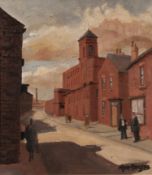 ROGER HAMPSON (1925 - 1996) OIL PAINTING ON BOARD 'Mossfield Mills, Bolton' Signed lower right;