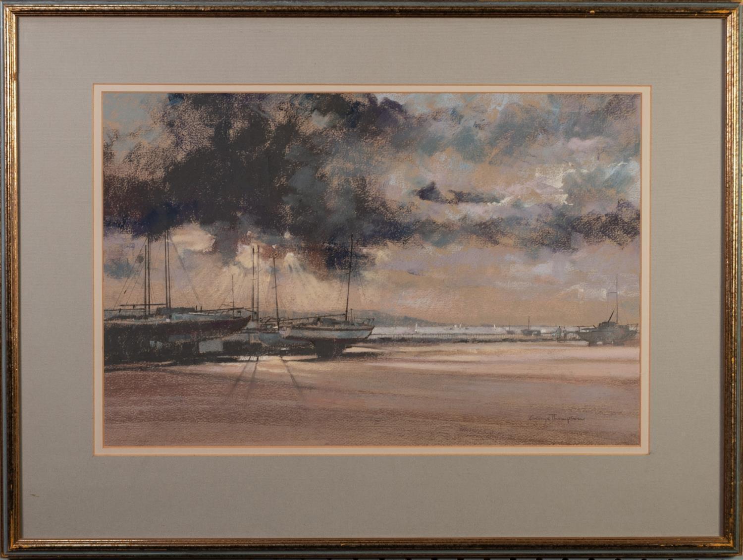 GEORGE THOMPSON (1934 - 2019) PASTEL DRAWING'Yachts at West Kirby' Signed lower right 13 1/4" x 20 - Image 2 of 2