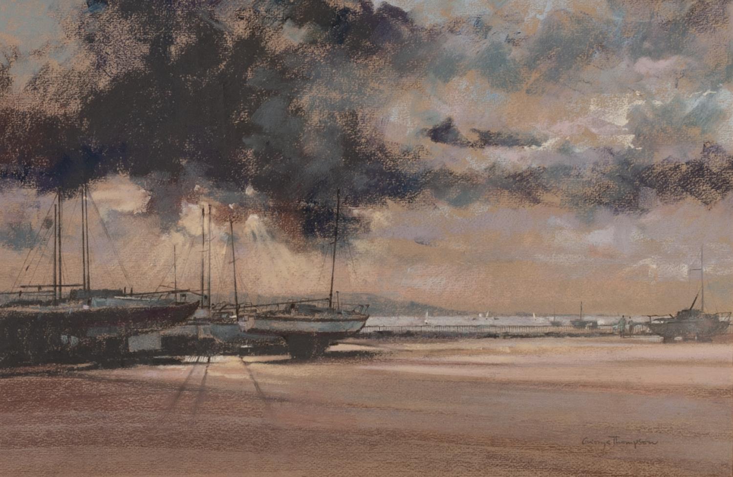 GEORGE THOMPSON (1934 - 2019) PASTEL DRAWING'Yachts at West Kirby' Signed lower right 13 1/4" x 20