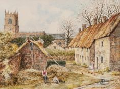 BRIAN EDEN WATERCOLOUR Village scene, thatchers at work Signed lower left 6" x 7 1/4" (16.2 x 18.