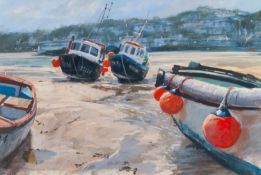 JAMES BARTHOLOMEW (b.1970) PASTEL DRAWING ?Boats in St. Ives Harbour? Signed, titled verso 18? x 27?