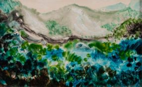 KENNETH LAWSON (1920 - 2008) ACRYLIC ON BOARD 'Landscape near Italian Border', Menton, France,