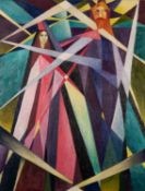 GOLDA ROSE (1921-2016) OIL ON CANVAS ?The Magician?, semi-abstract with two figures Signed, titled