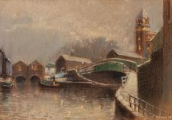 TOM BROWN (1933-2017) PASTEL DRAWINGRochdale canal basin, Knott Mill, Manchester with Castlefield