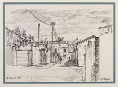 ROGER HAMPSON (1925 - 1996) PEN AND BLACK INK DRAWING 'Back Hennon Street, Bolton' Signed and titled