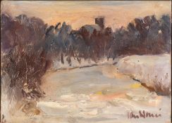 IAN NORRIS (TWENTIETH/ TWENTY FIRST CENTURY) OIL ON BOARD ?Frozen River II, Ribble Valley, 2010?