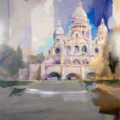 DAVID ESCARABAJAL (b.1974) MIXED MEDIA ON CANVAS?Sacre-Couer, Paris? Signed, titled to label verso