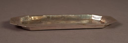 GEORGE V SILVER SMALL TRAY OF HEAVY GAUGE, of narrow oblong form with canted corners, 7 ¼? x 3? (