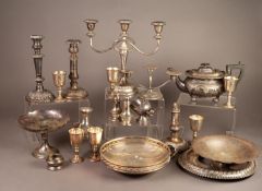 MIXED LOT OF ELECTROPLATE, to include: ROUNDED OBLONG TEAPOT, with ball feet and black angular