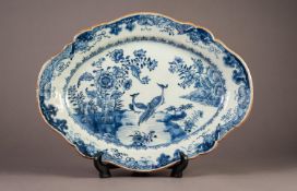 NINETEENTH CENTURY CHINESE BLUE AND WHITE PORCELAIN PLATTER, of shaped oval form, painted with