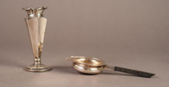 GEORGE V SILVER TEA STRAINER, with black wood handle, Birmingham 1922, together with a SMALL