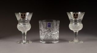 TWO BOXED SETS OF EDINBURGH CRYSTAL DRINKING GLASSES, comprising: PAIR OF STEMMED WINES WITH THISTLE