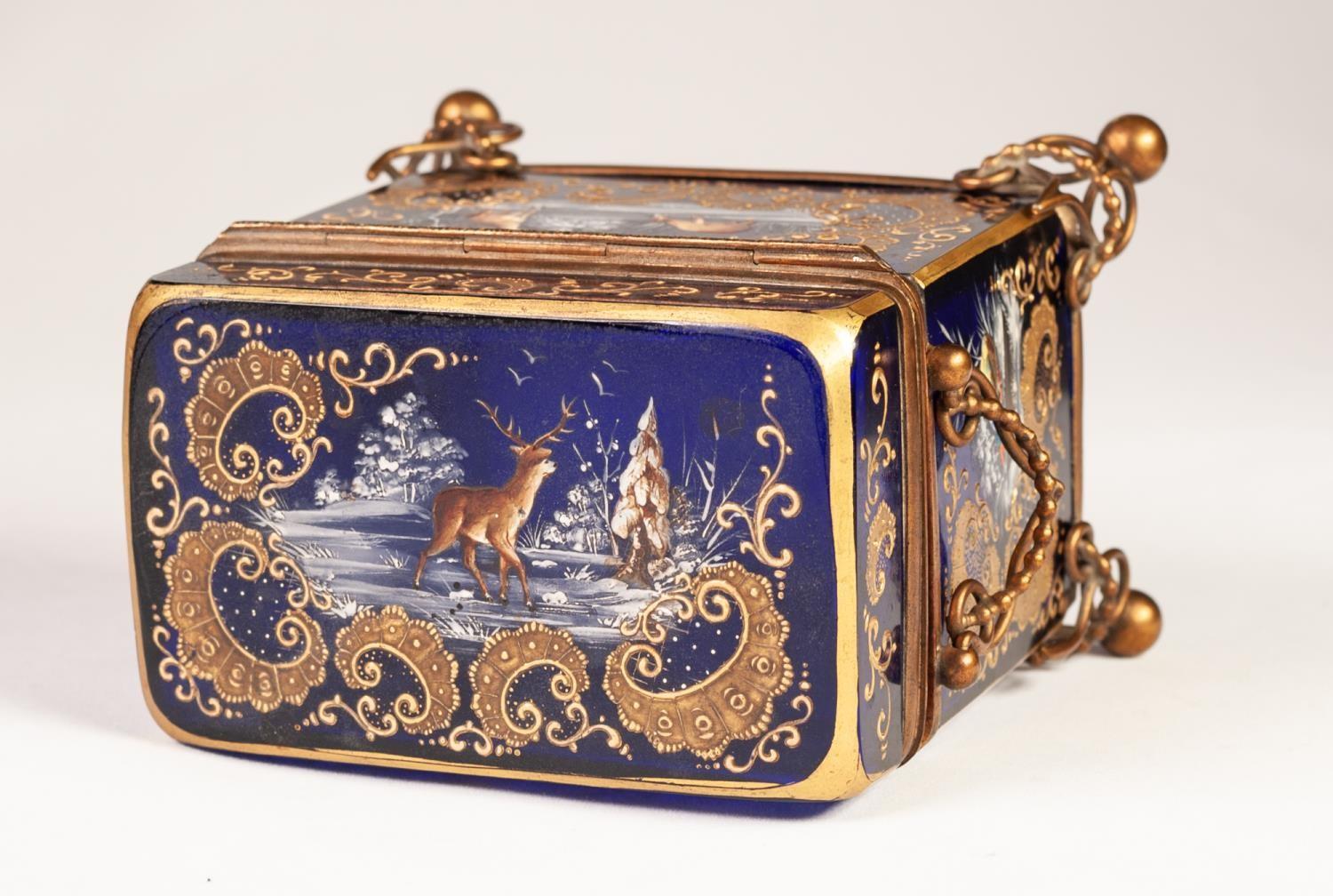 MOSER STYLE LATE NINETEENTH CENTURY ENAMELLED AND GILT METAL MOUNTED COBALT BLUE GLASS CASKET, of - Image 6 of 10