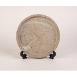 STUDIO POTTERY PLATE with grey mottled glazed top, cavetto rim, grey glazed outside of the rim,