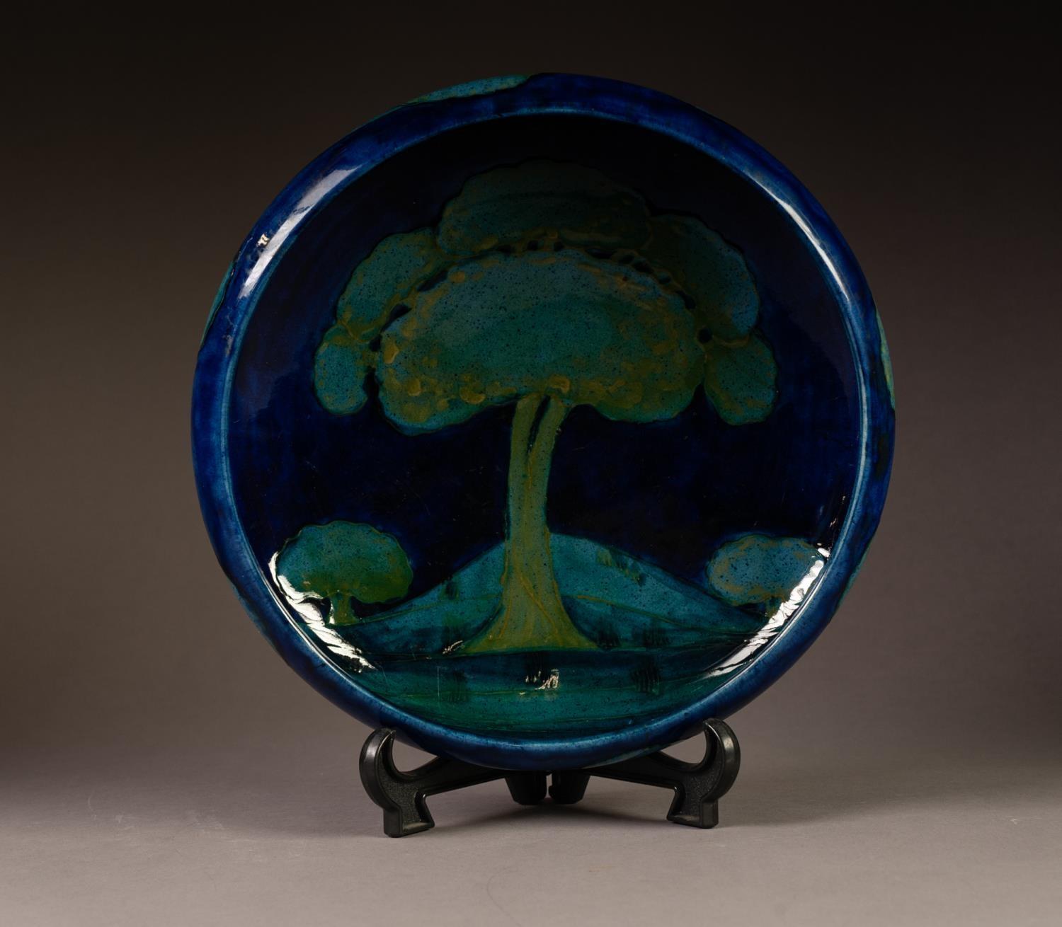 WILLIAM MOORCROFT POTTERY 'MOONLIT BLUE TREE LANDSCAPE' PATTERN SHALLOW BOWL, with inverted turn- - Image 2 of 9
