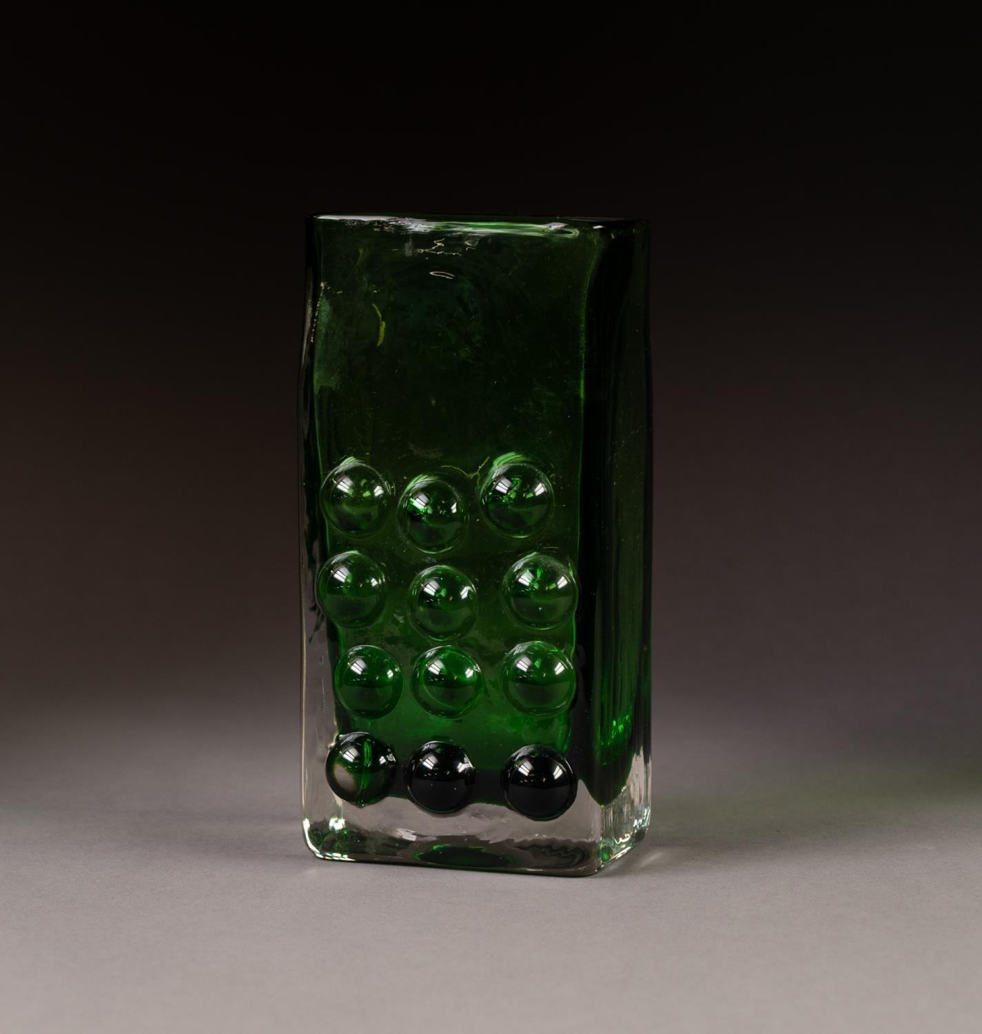 GEOFFREY BAXTER FOR WHITEFRIARS GLASS, ?MOBILE PHONE? MOULDED GLASS VASE IN MEADOW GREEN, mould